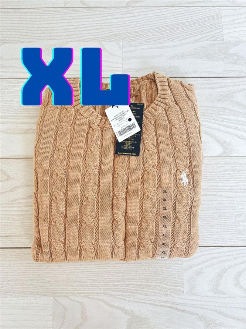 【新品】ポロラルフローレン ケーブルニット コットン クルーネック セーターXL