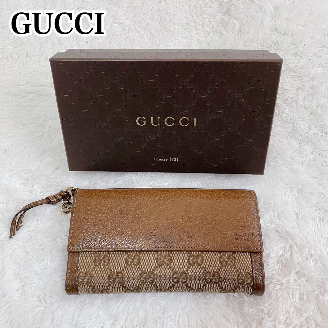 GUCCI グッチ GGキャンバス 二つ折り長財布 ブラウン 茶 レザー - メルカリ
