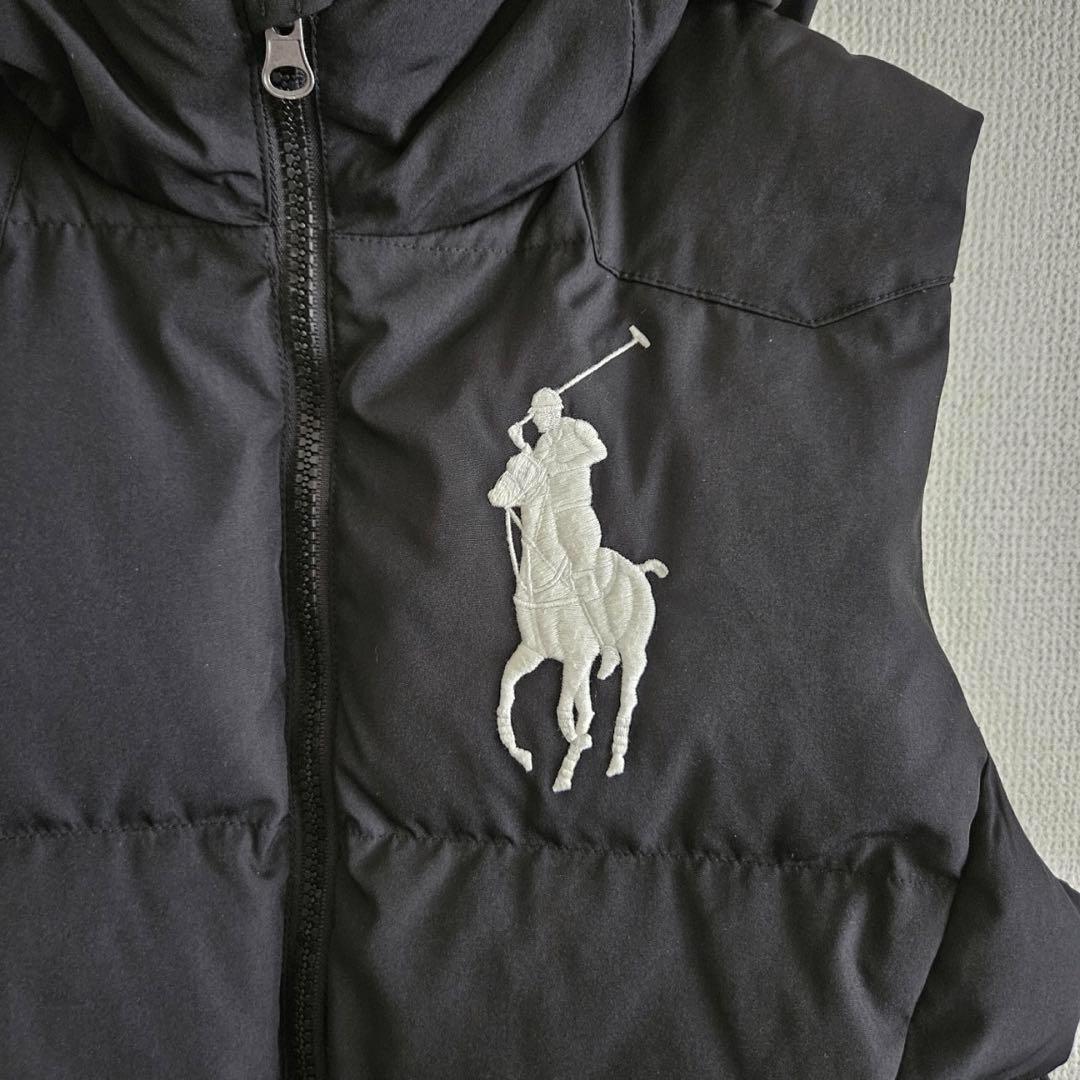 美品】ポロラルフローレン☆ダウンベスト ビッグポニー ロゴ刺繍 黒