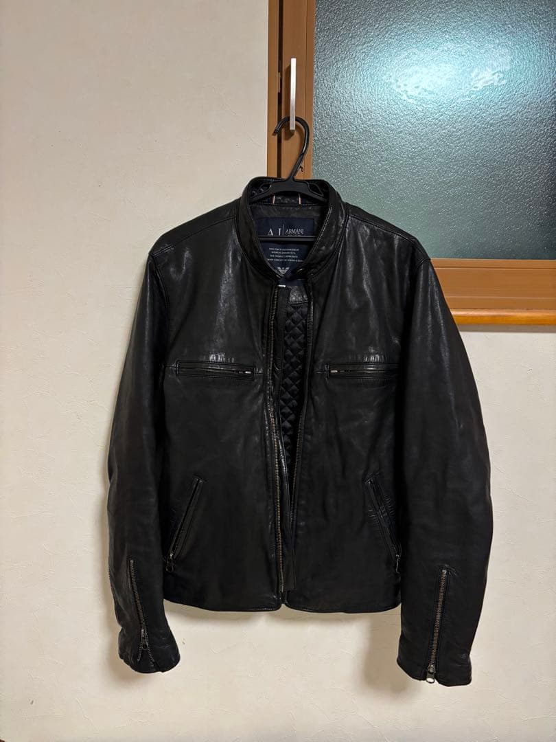 ARMANI JEANS ブラック レザージャケット M Armani Jeans 30th Anniversary Leather Jacket size medium