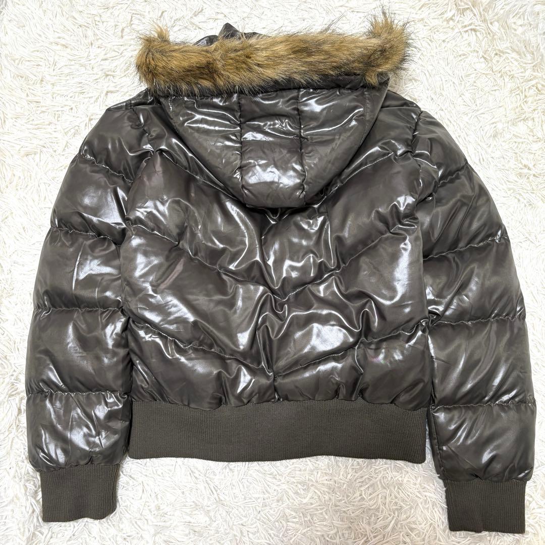 00s Y2K ファーダウンジャケット 平成 お兄系 光沢 グランジ グリーン