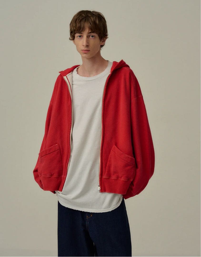 即完売25aw ANCELLM ZIP UP HOODIE RED サイズ3