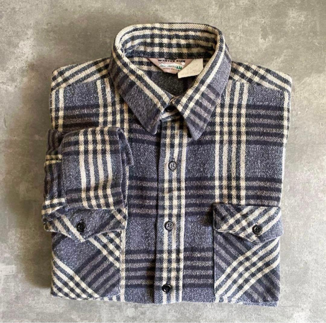 70s 80s WINTER RUN ネルシャツ 灰色×黒×白 USA製 L 80s WINTER RUN L/S Flannel Shirt USA製 | VOSTOK