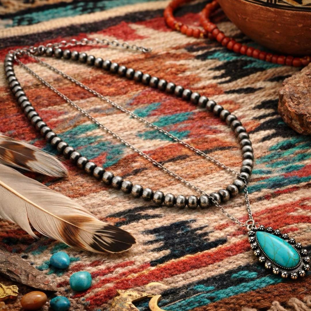 ネックレス ターコイズ メンズ アメカジ 2連 ペンダント ナバホパール