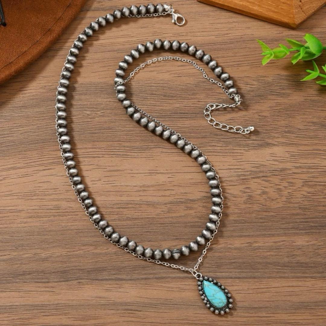 ネックレス ターコイズ メンズ アメカジ 2連 ペンダント ナバホパール