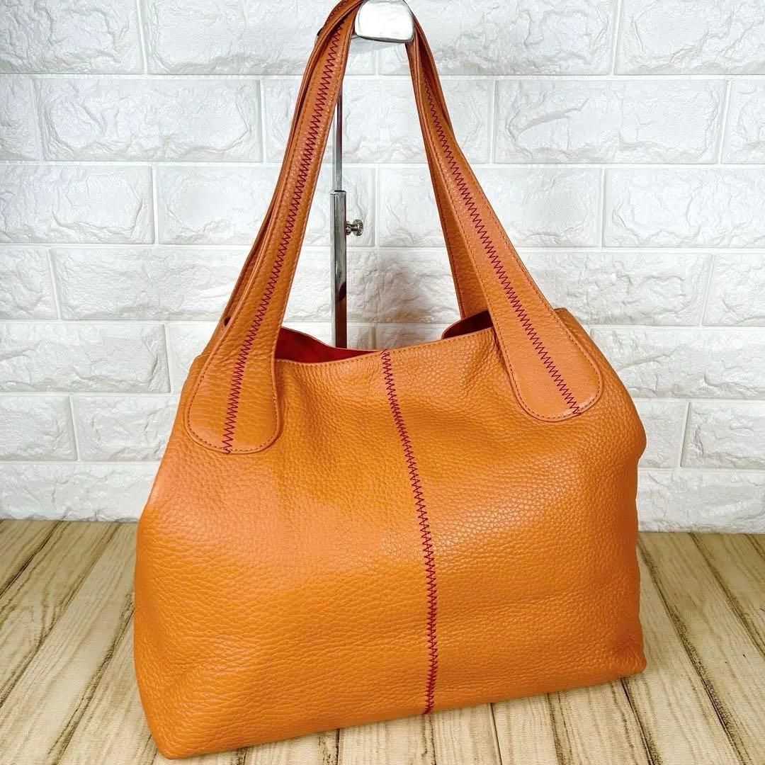 【げんだが】濱野皮革工藝 ハマノ トートバッグ リゼ シボ革 オレンジ