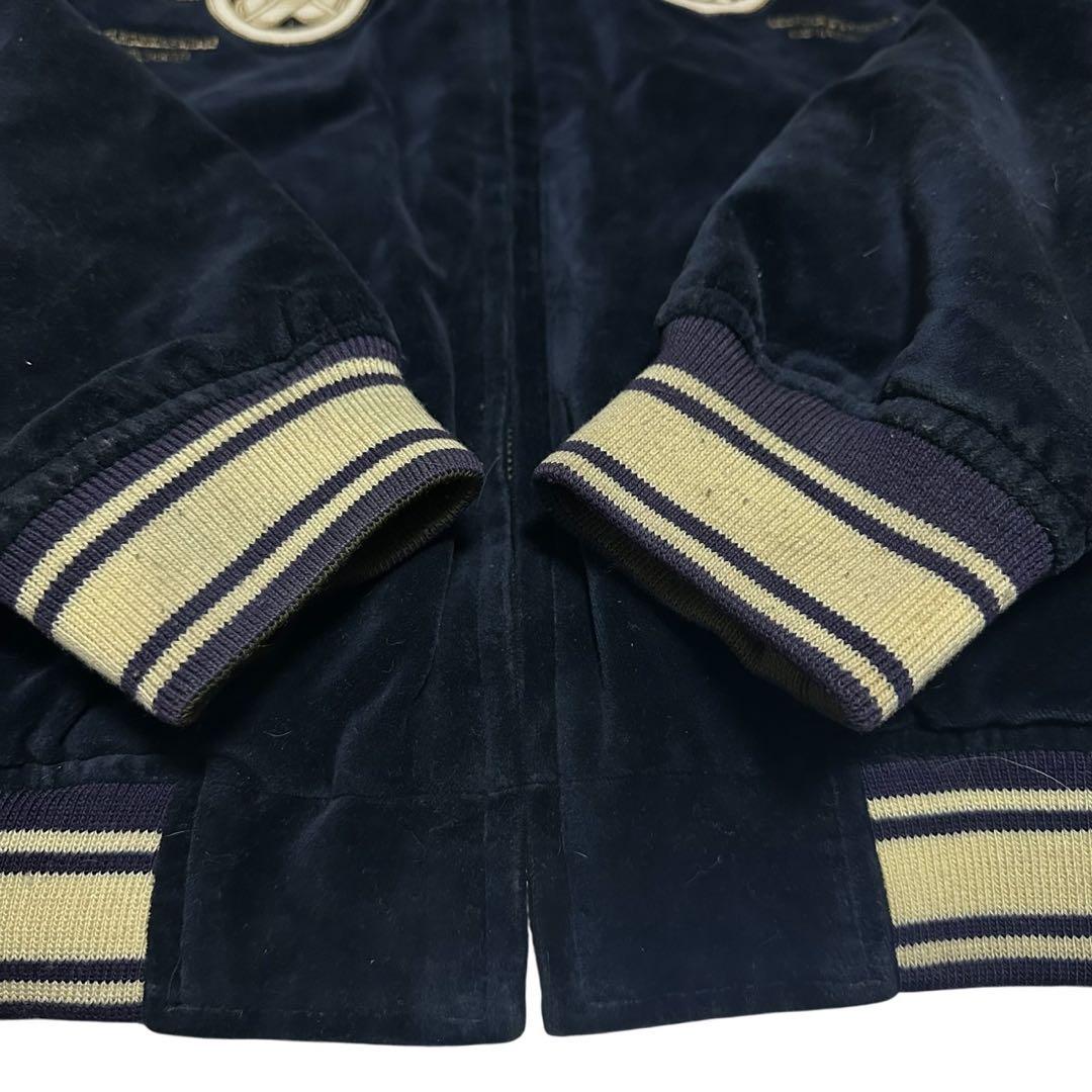 豪華刺繍】爆烈爛漫娘 スカジャン ベロア 別珍 リバーシブル ネイビー