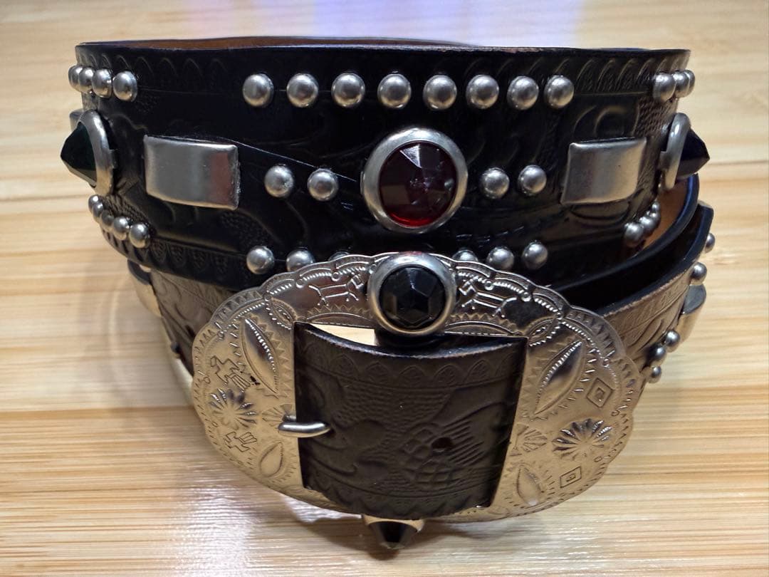 ⭐️極美品エースウエスタンスタッズベルト⭐️マルチカラーストーン