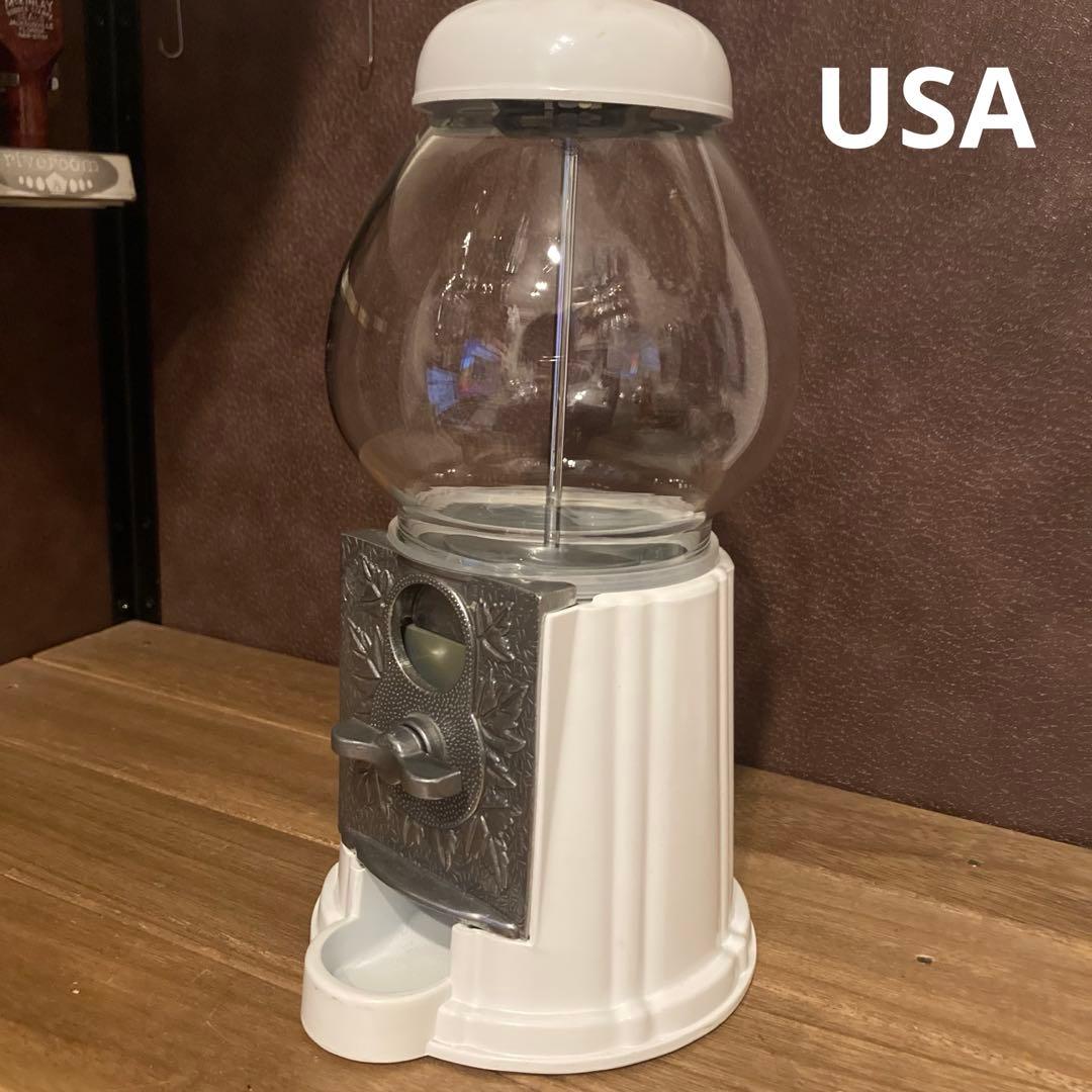 USAヴィンテージ　ガムボールマシン　白　金属製　ガラス　貯金箱　アメリカン雑貨