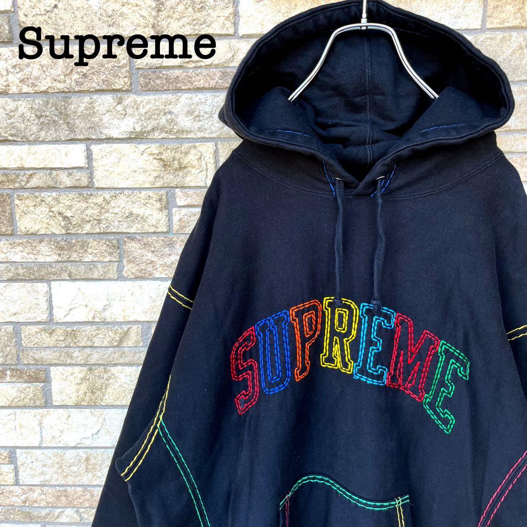 希少】 シュプリーム 刺繍 アーチロゴ 裏起毛 カラフルロゴ パーカー