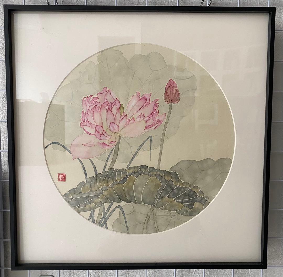 蓮の花 水墨画 円形