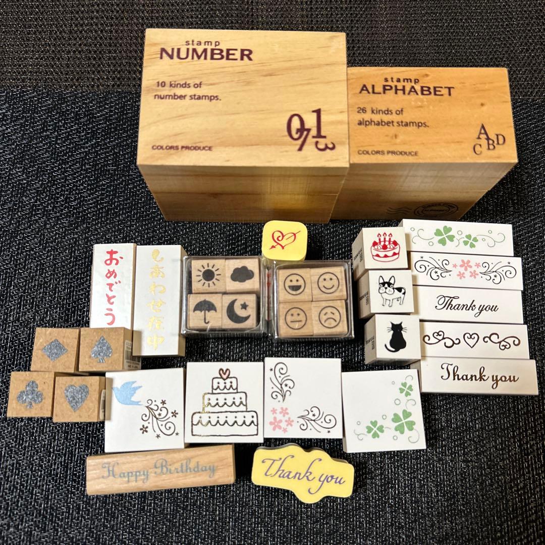 スタンプ　一色　一部天然木　レトロ　図工　レター　葉書