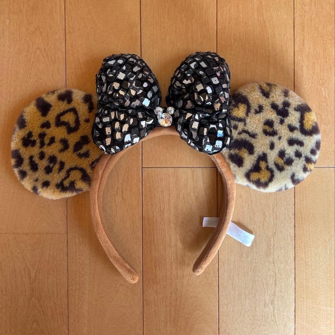 美品】ディズニー ミニー カチューシャ ヒョウ柄 リボン - メルカリ