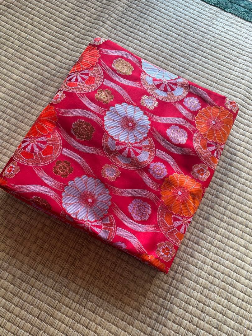 13絃用 琴袋(丸袋) 赤系　柄物　少し厚手