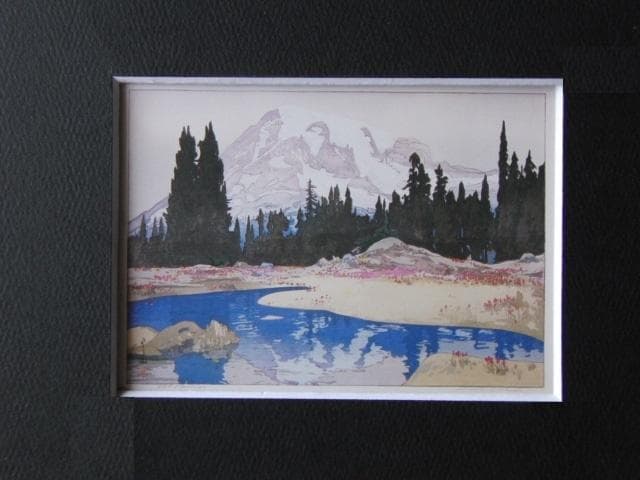 吉田博、【レニヤ山】、希少な額装用画集より、美品、新品額装付