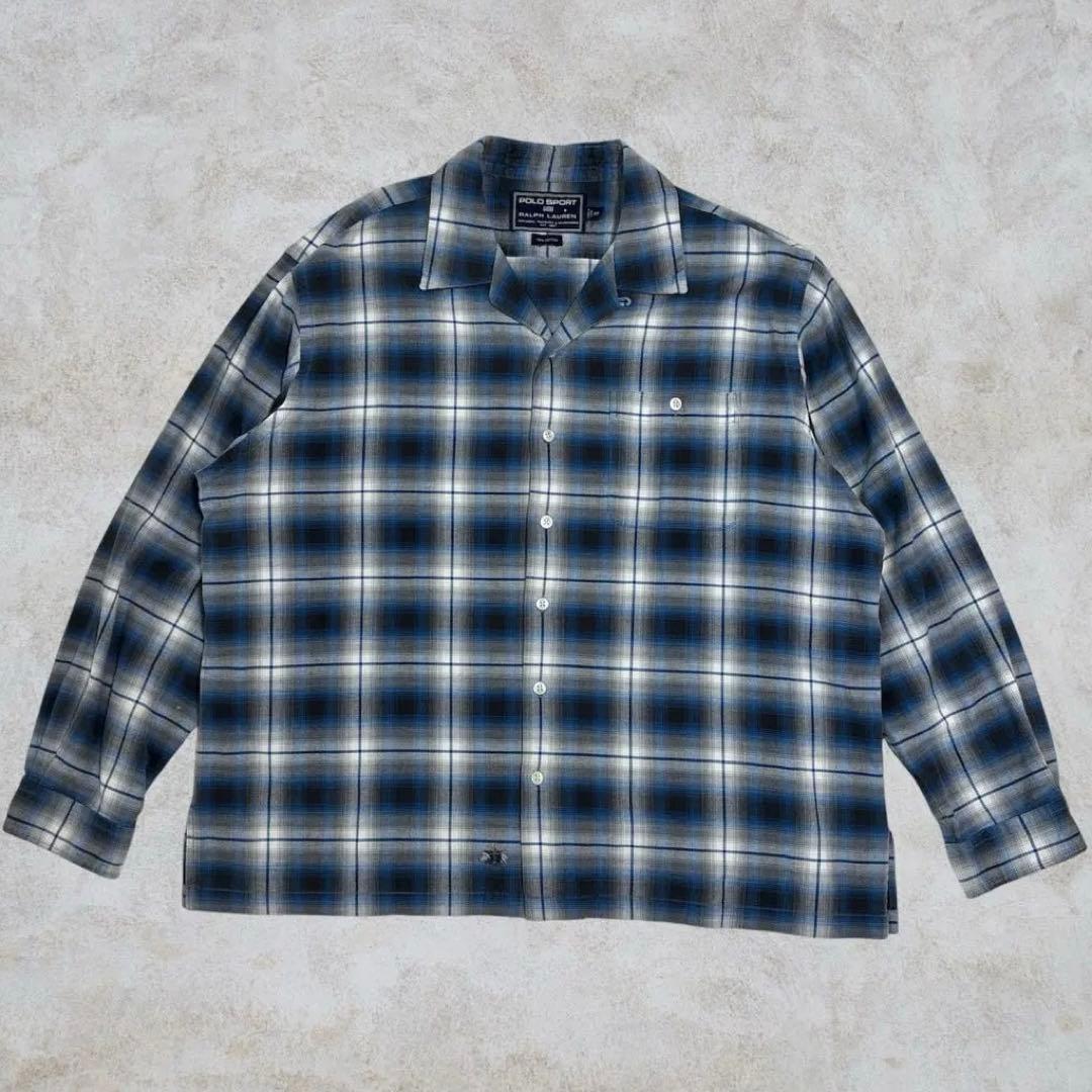 90s POLO SPORT オンブレ チェックシャツ XXL オープンカラー - メルカリ