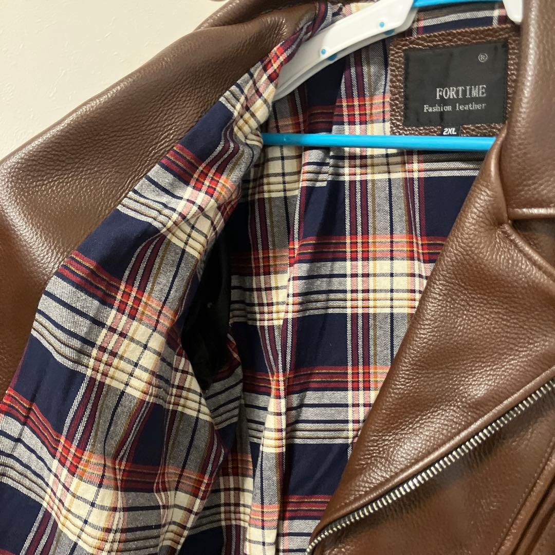 極美品 FORTIME ブラウン レザーダブルライダースジャケット2XL - メルカリ