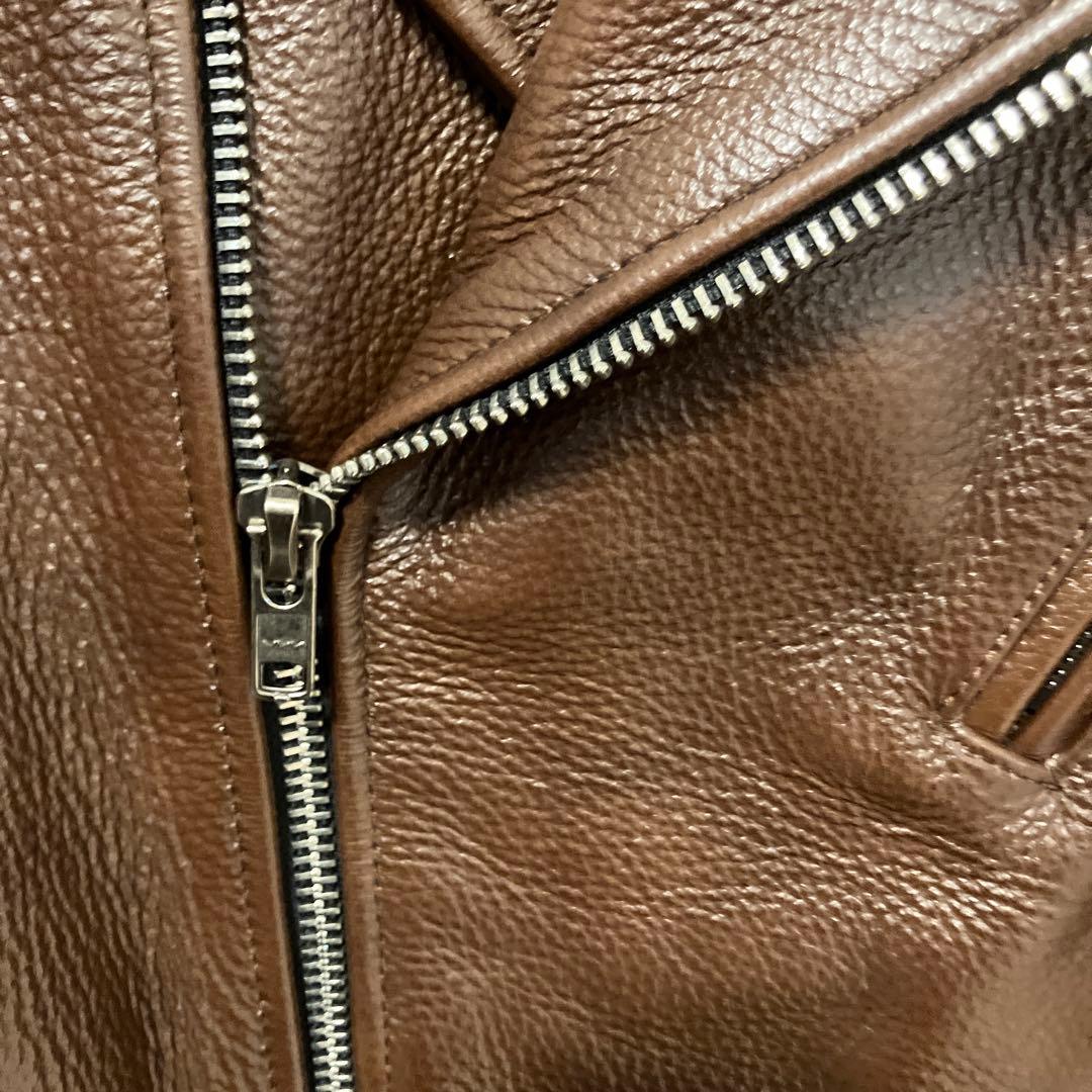 極美品 FORTIME ブラウン レザーダブルライダースジャケット2XL - メルカリ