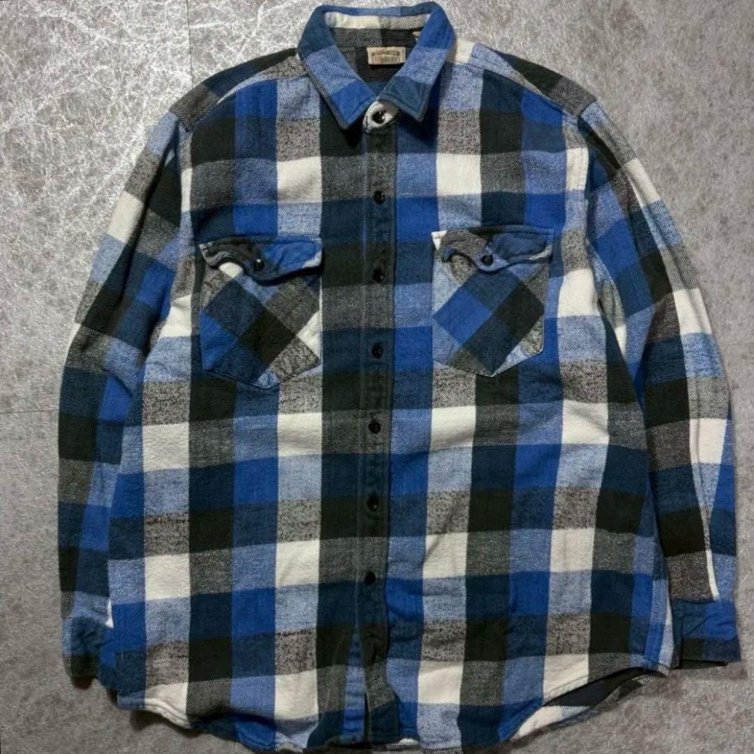 90s FIVE BROTHER ブロックチェック 青 ブルー ヘビネル L