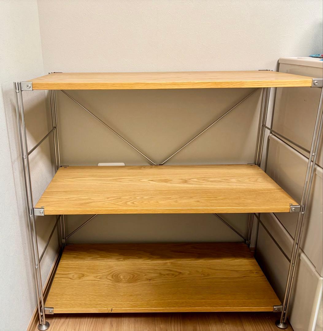 ステンレスユニットシェルフ　オーク材棚セット　ワイド　小