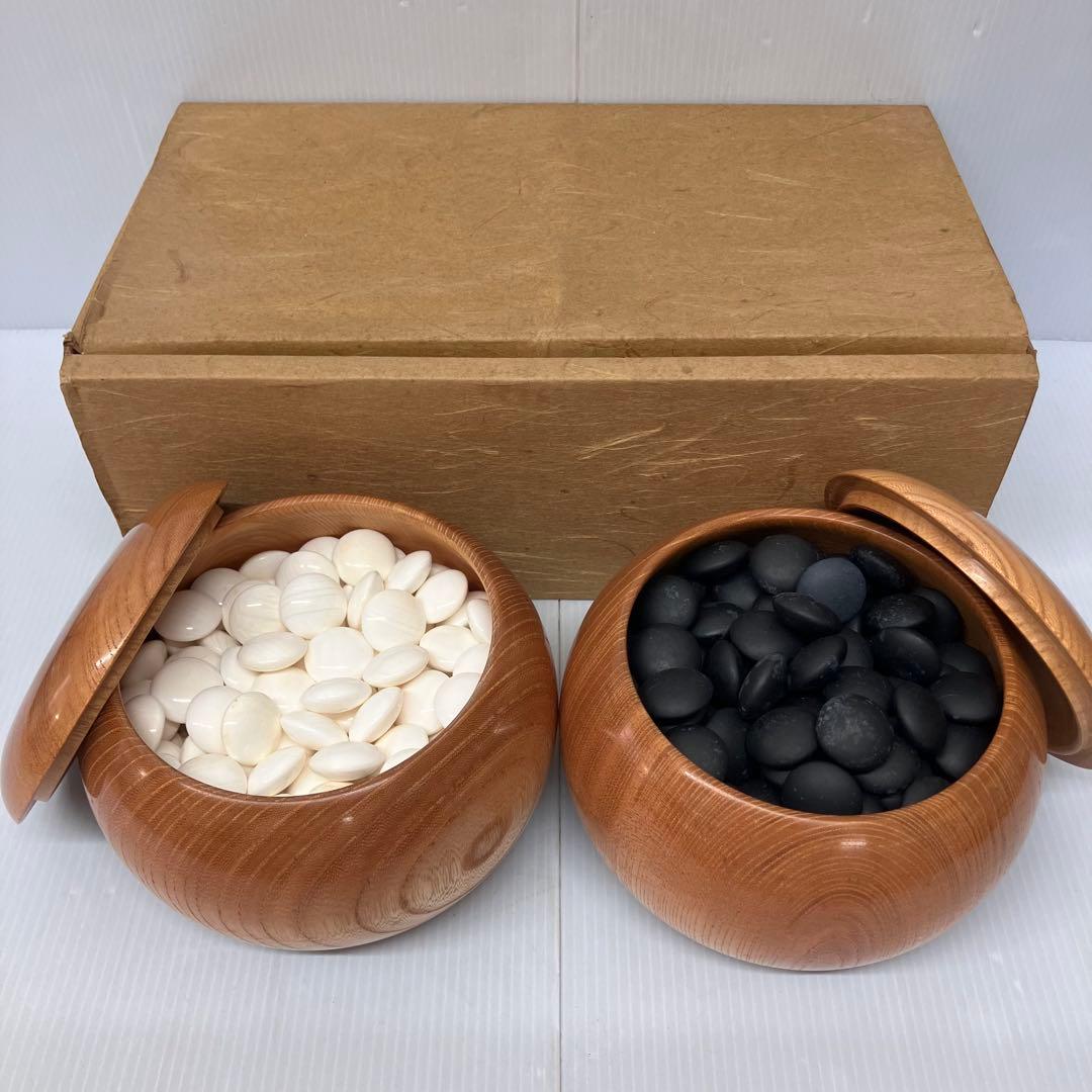 【碁石セット】囲碁 蛤 那智黒石　貝 木製 欅 特大　碁笥　趣味 遊び 天然本蛤 那智 黒石 碁石 骨董/囲碁/碁笥/碁石/雪印/月印/華印