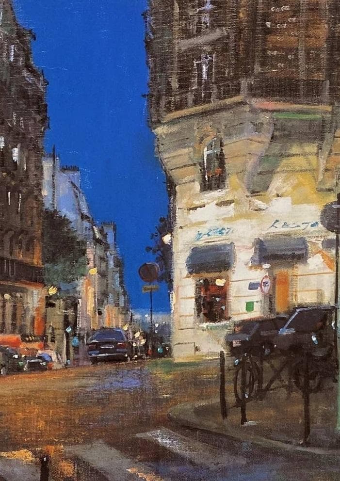 中西繁【夜のルピック通り（パリ）】希少な額装用画集より、新品額装