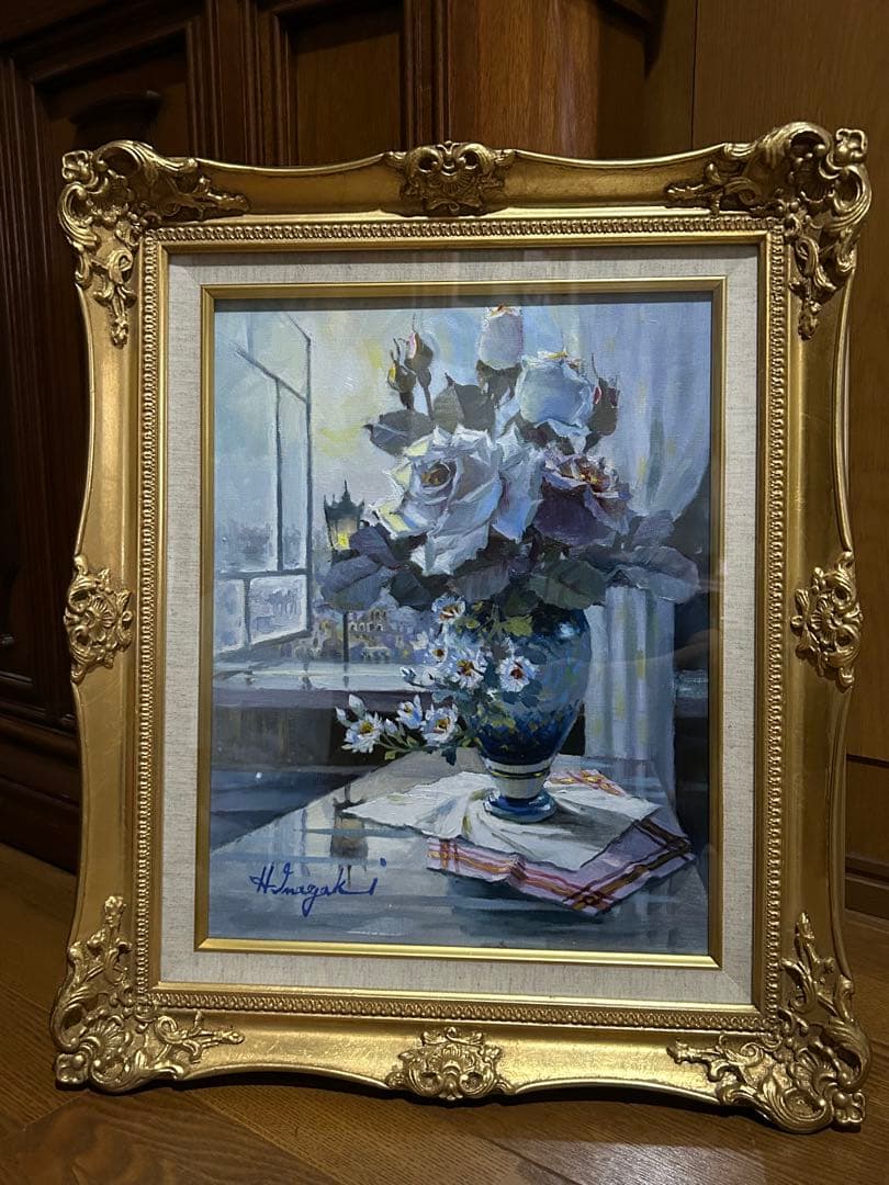 最終値下げ　おすすめ　稲垣久治　作品　バラ　薔薇　油絵