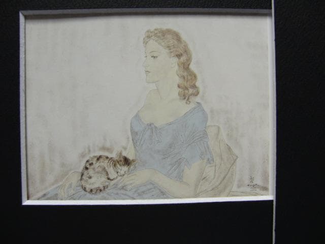 藤田嗣治、【婦人像】、希少な画集より、新品高級額・額装付 Yahoo!オークション - 藤田嗣治 〈少女と猫〉 希少な画集より 新品高級