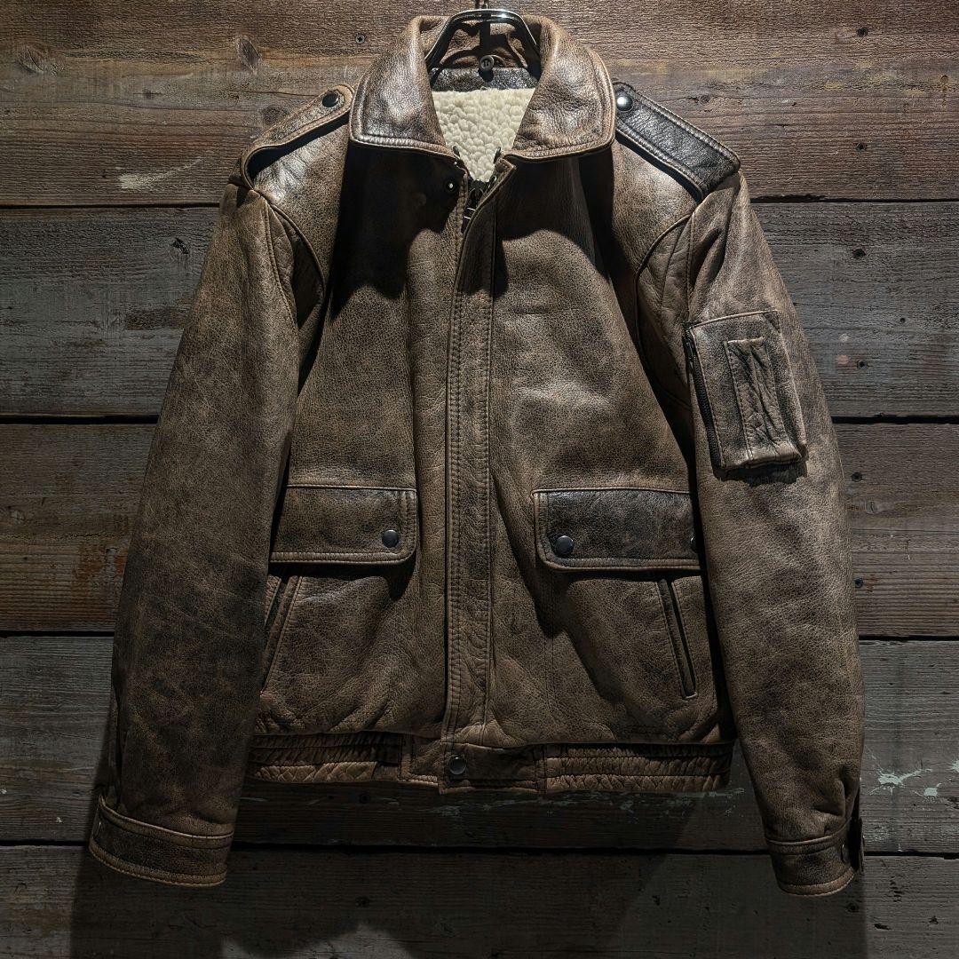 90s ヴィンテージ A2型 牛革 ミリタリー レザージャケット ダーク
