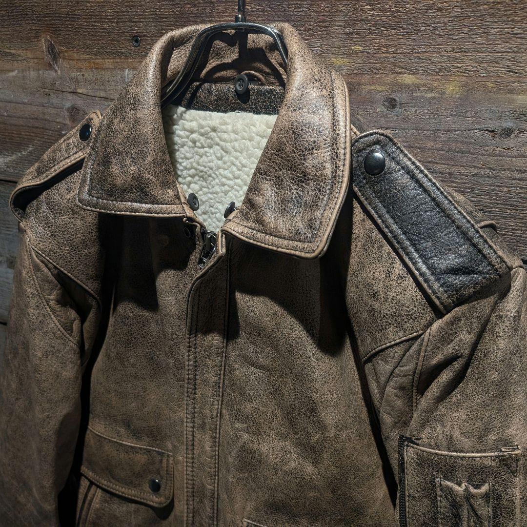 90s ヴィンテージ A2型 牛革 ミリタリー レザージャケット ダーク
