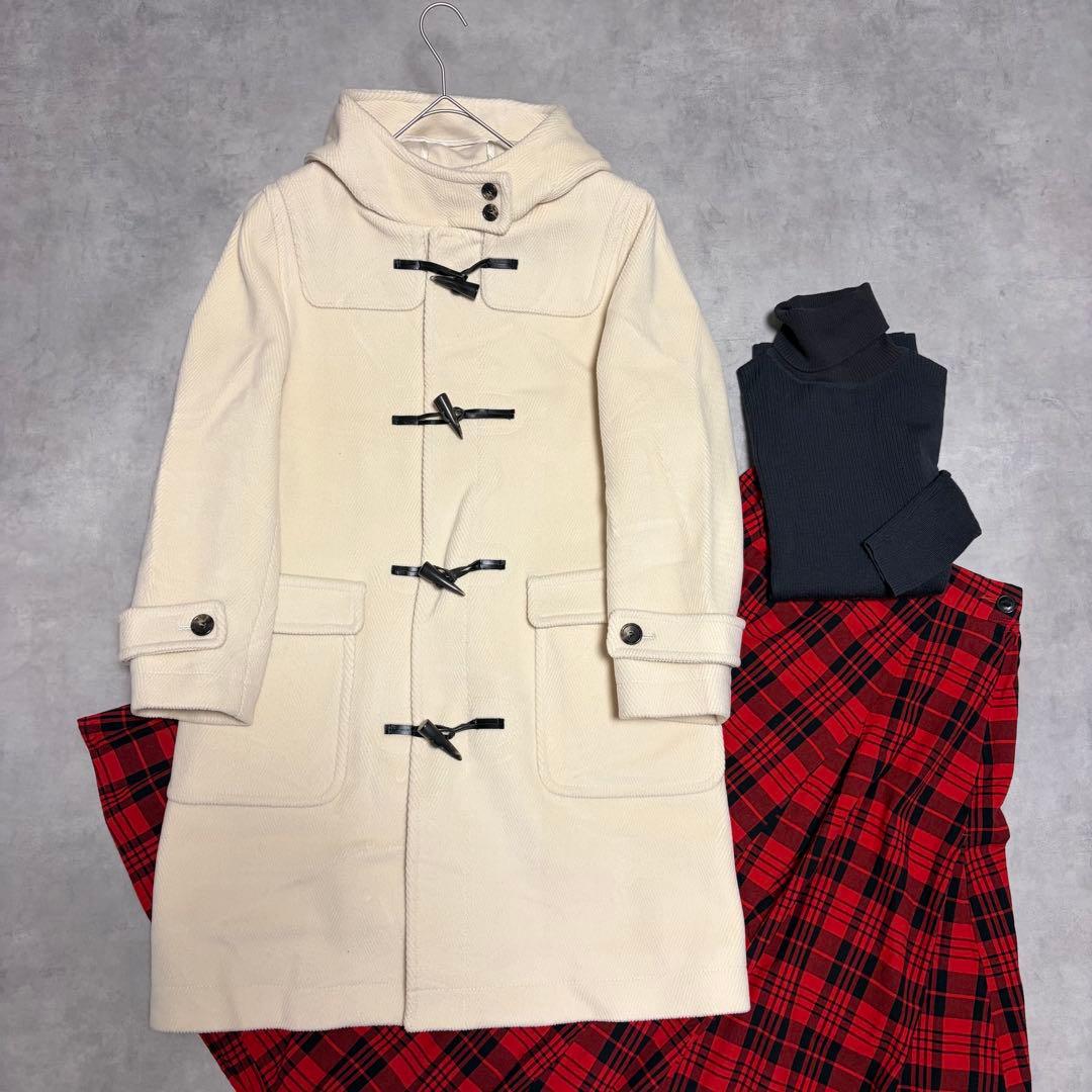 美品 23区 ヘリンボーン ダッフルコート 46 オフホワイト 定価6.6の