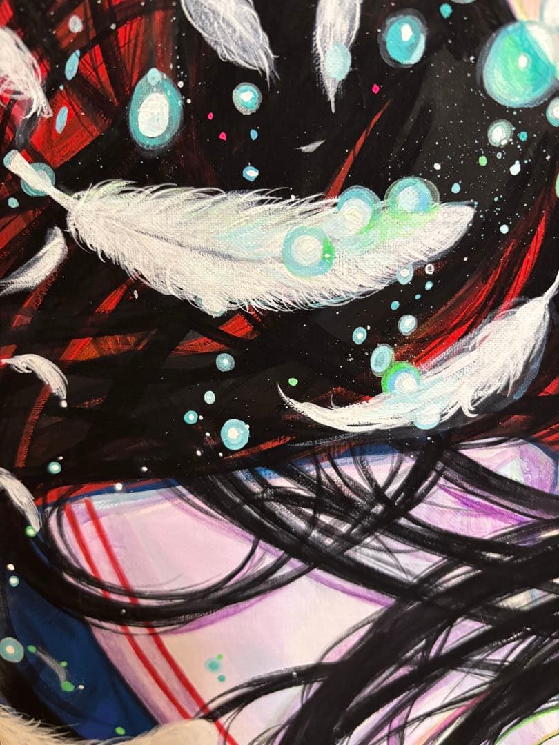 「羽根がある日」TATSUMI 幻想的な女性像 アクリル画