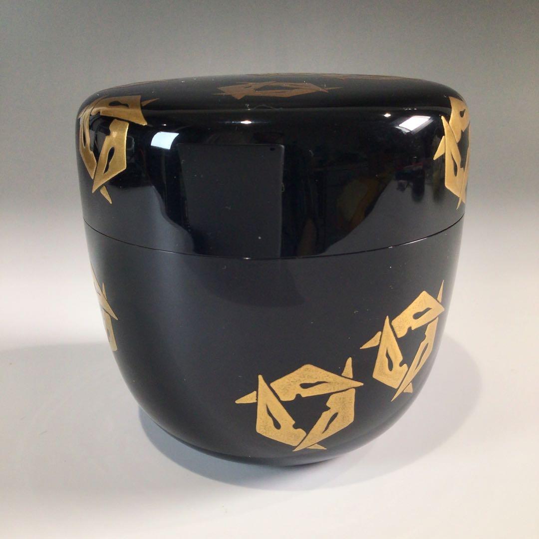 P628 棗 『漆匠 前端春斎作』『鱗鶴蒔絵』『大棗』 共共箱 茶道具