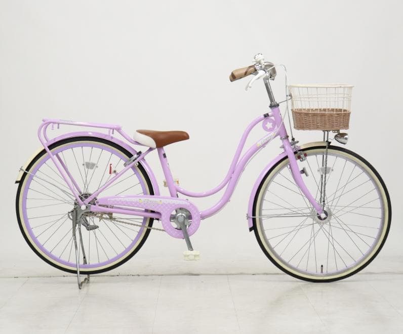 自転車 バスケットカゴ付き 24インチ パープル 変速なし