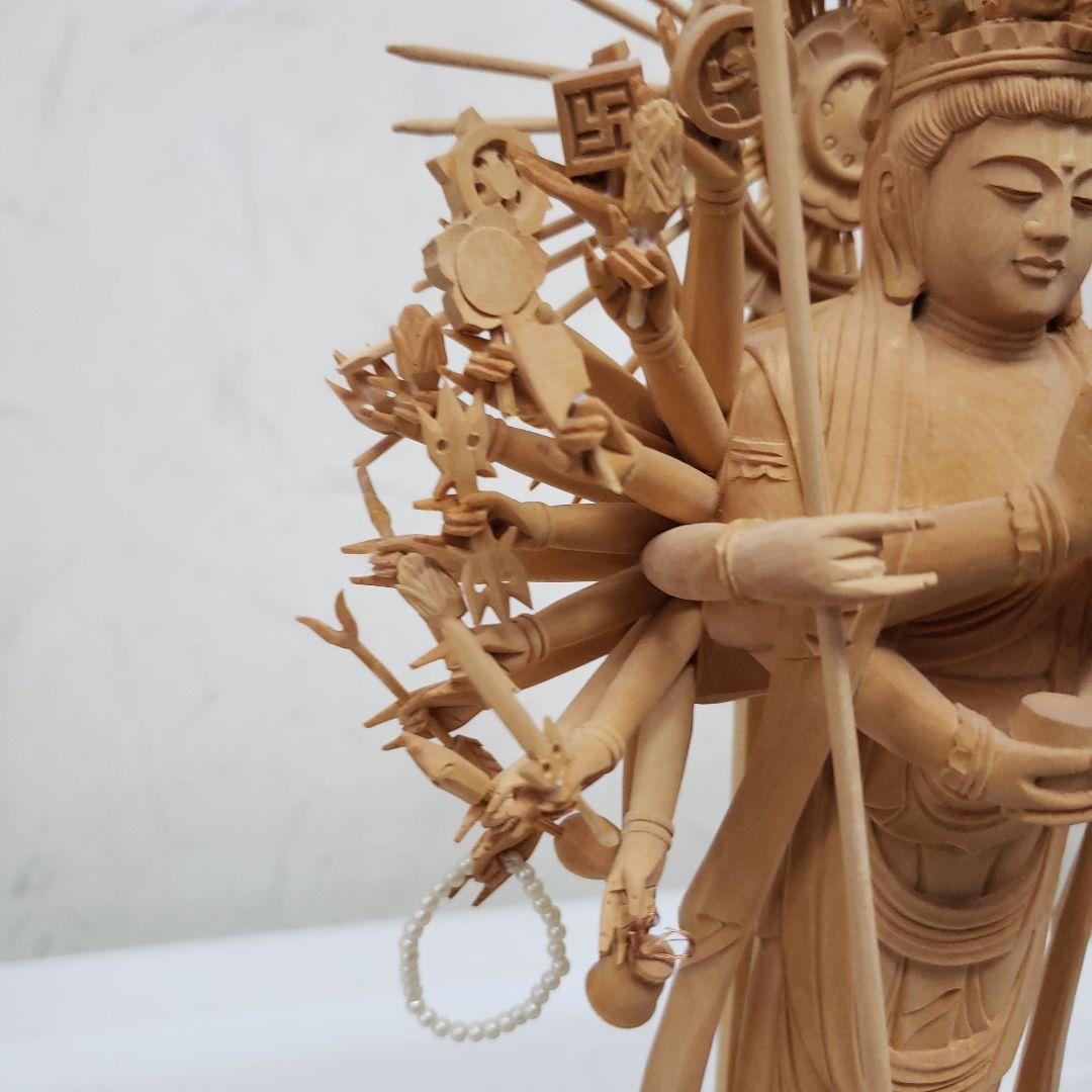 Bフライデー希少上彫り仏像☆柘植材 千手観音菩薩像5寸