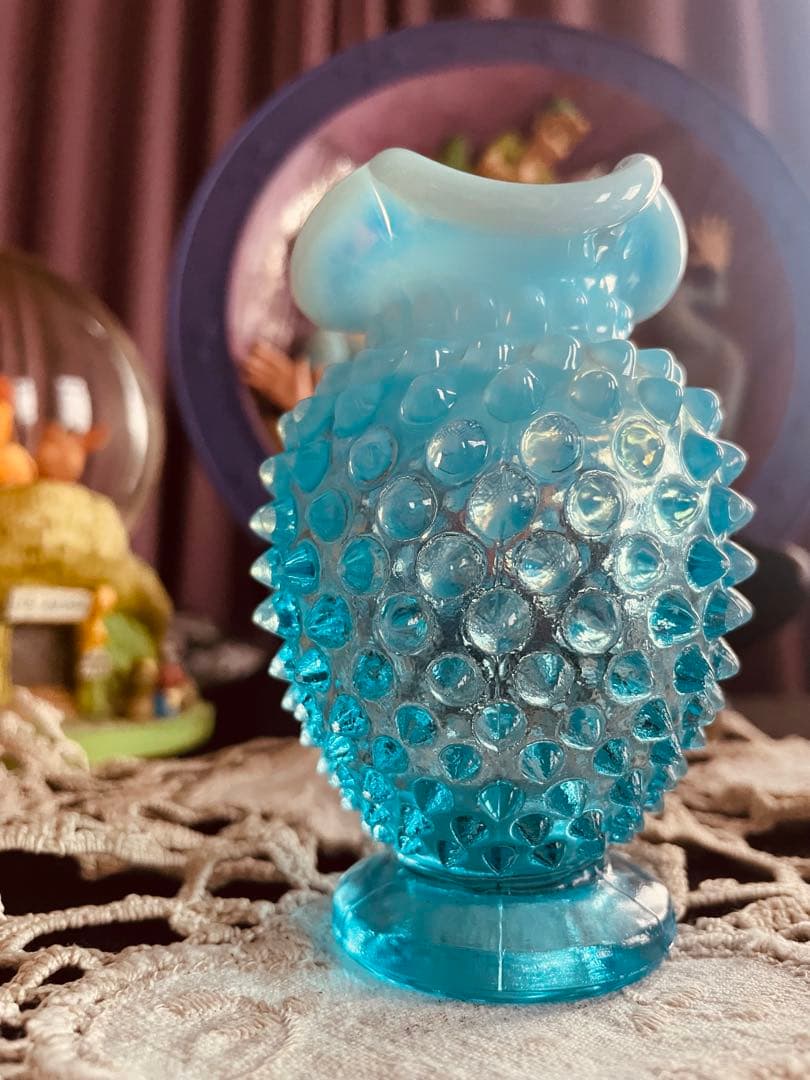 フェントン ホブネイル ブルーオパールセント 花瓶 フリル