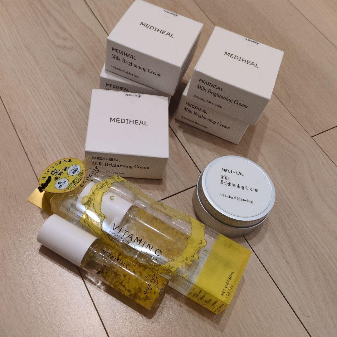 MEDIHEAL ミルクブライトニングクリーム 6個 + ビタミンCカプセル2個