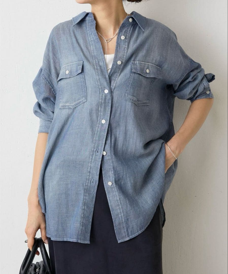 ビアズリー 《FRIPIER》シフォンデニムシャツ　Fサイズ