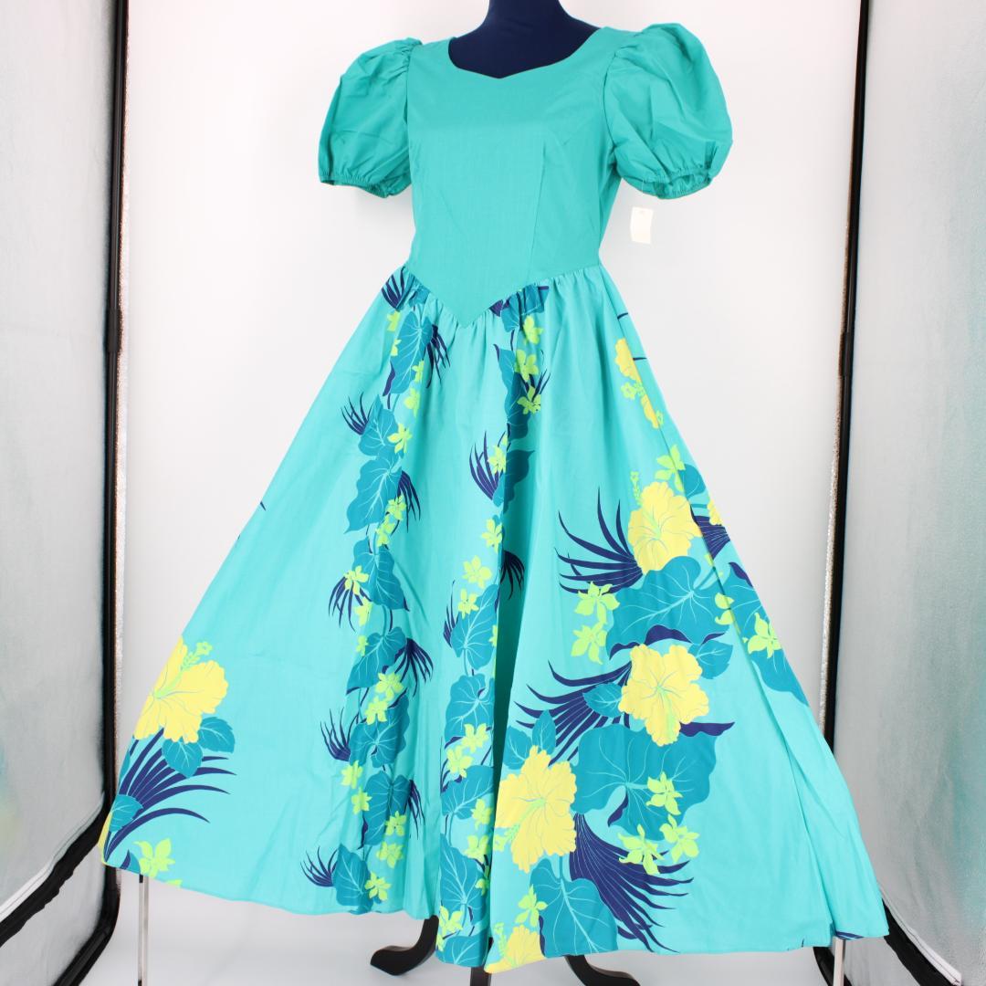 新品未使用 フラダンス用衣装 ハワイ製】エメラルドグリーン ムームー