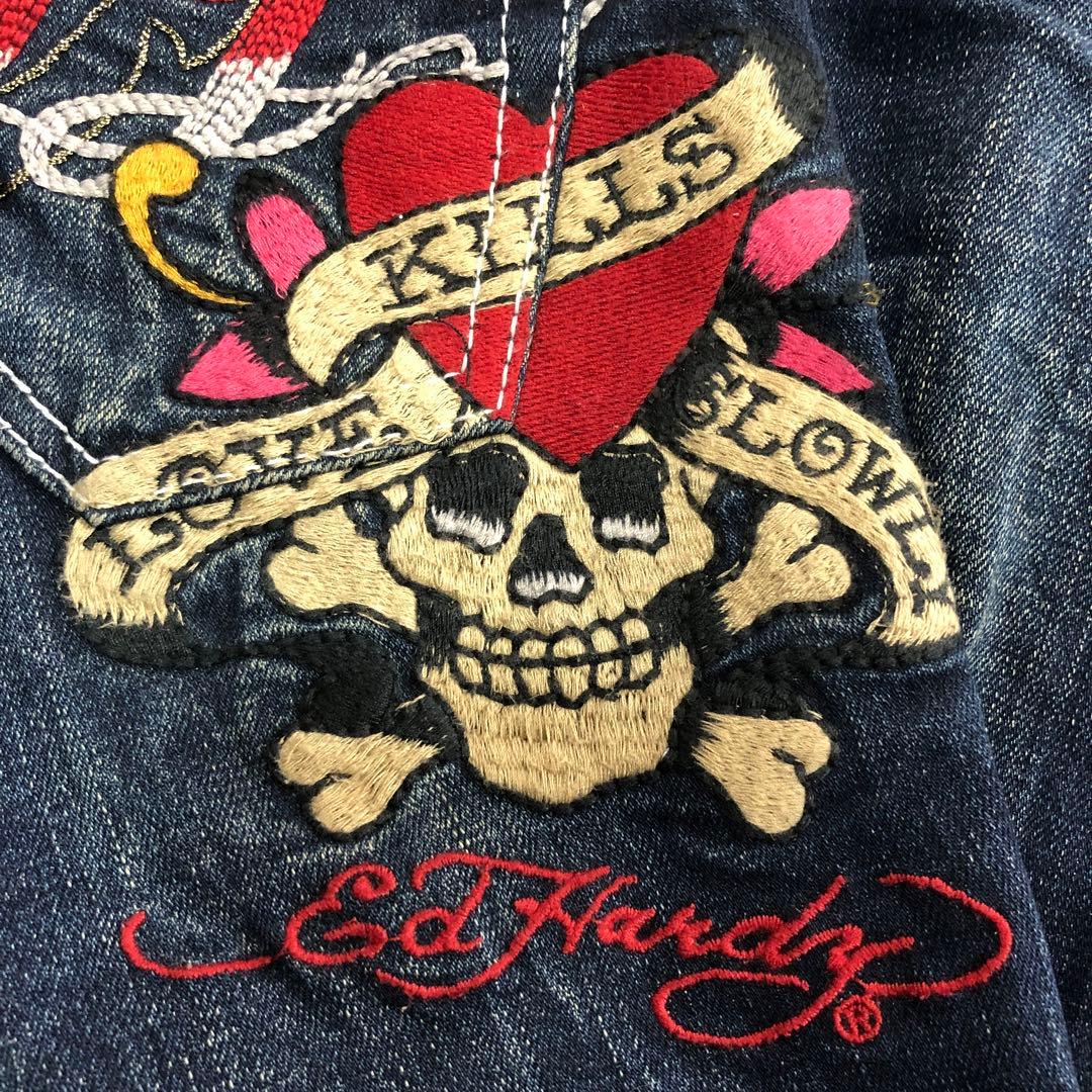 レッドペッパー×エドハーディー スカル ロゴ刺繍 色落ち加工