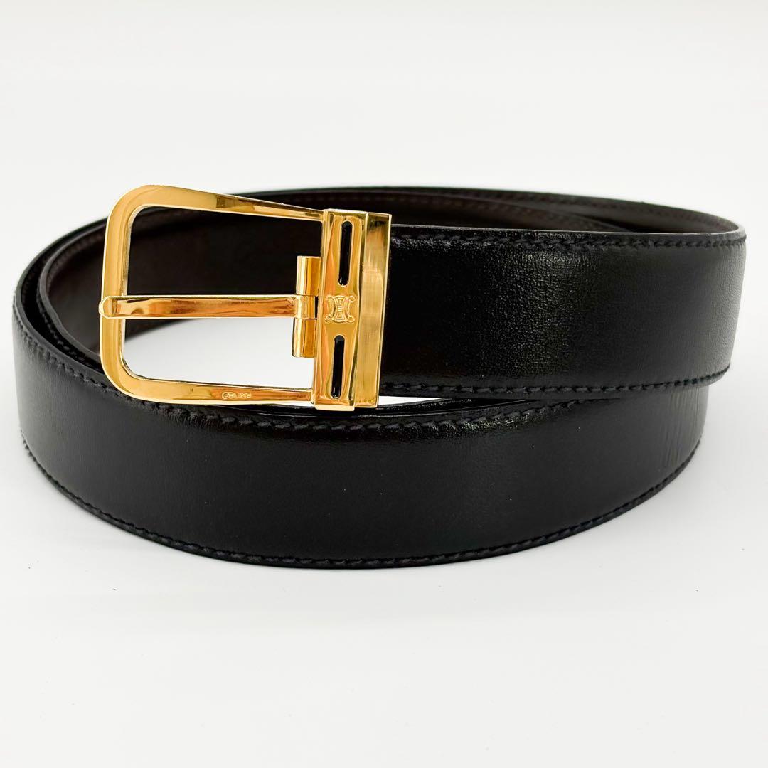 ♡美品♡ セリーヌ CELINE トリオンフ レザーベルト ブラック ゴールド