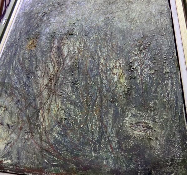 真作保証 藤本俊子　野原にて 草原　昭和44年　油絵　額縁52㎝×60㎝　北海道