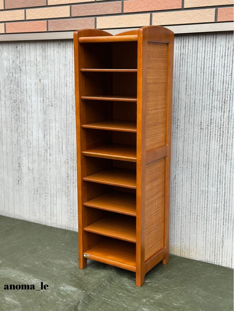 【シューズラック】国産　8段木製ラック　飾り台　ラタン　オールドカリモク◎