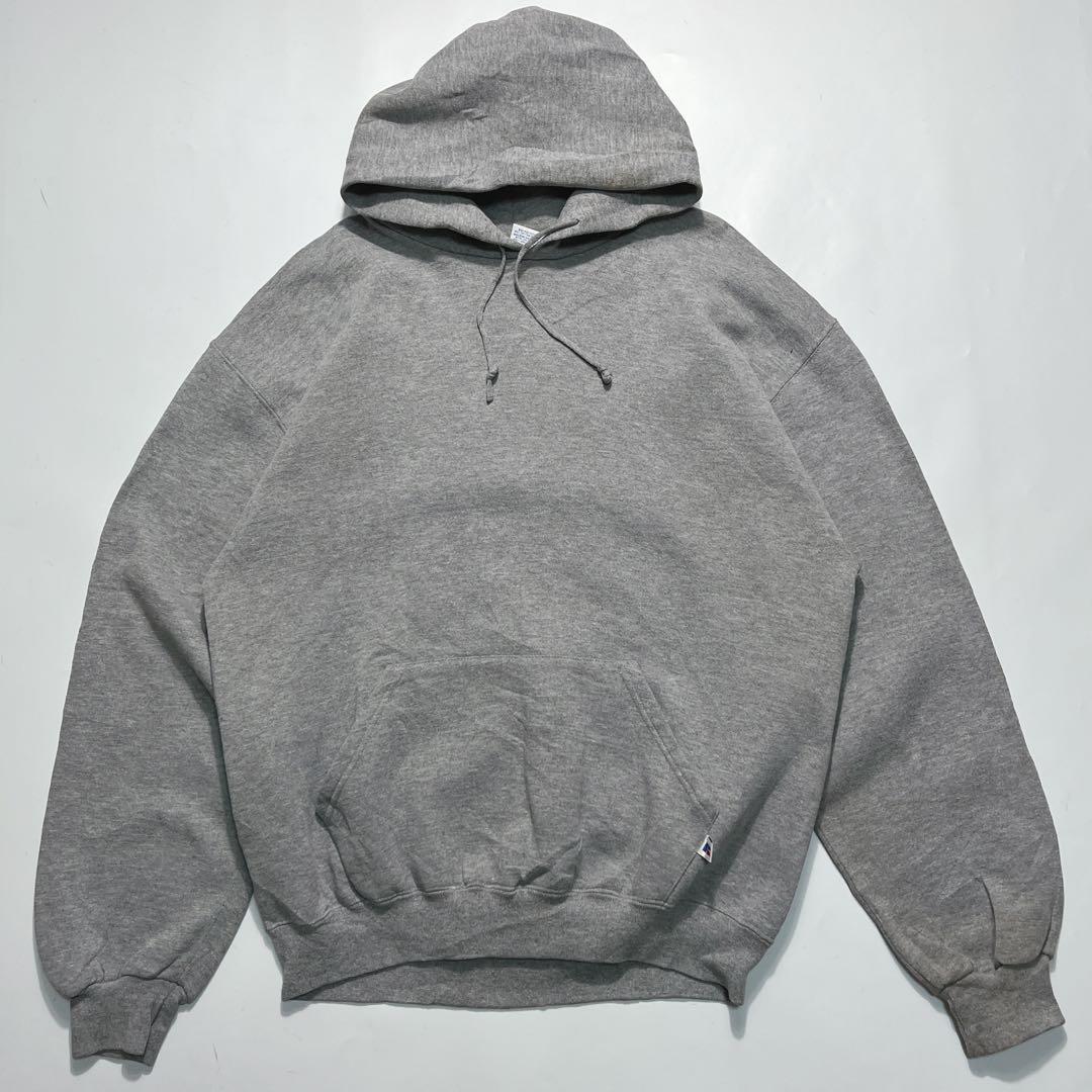 90s〜 ラッセル プルオーバーパーカー L グレー 無地 プレーン 7582
