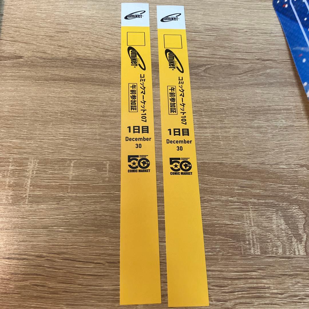 コミックマーケット コミケ C107 午前リストバンド 1日目　2枚　参加証