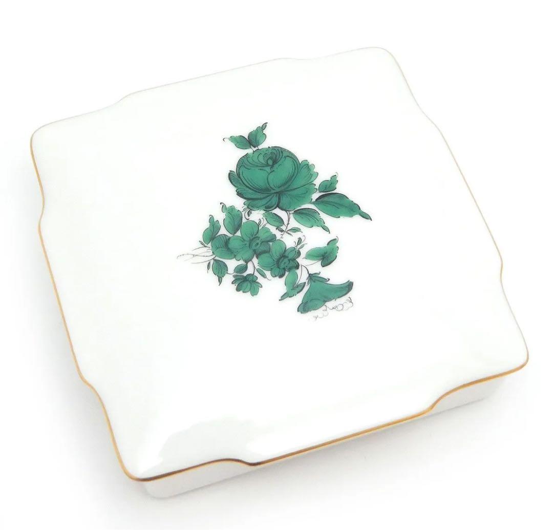 アウガルテン 小物入れ マリアテレジア 緑色のバラ 磁器 金彩【中古】 アウガルテン 小物入れ マリアテレジア 緑色のバラ 磁器 金彩【中古