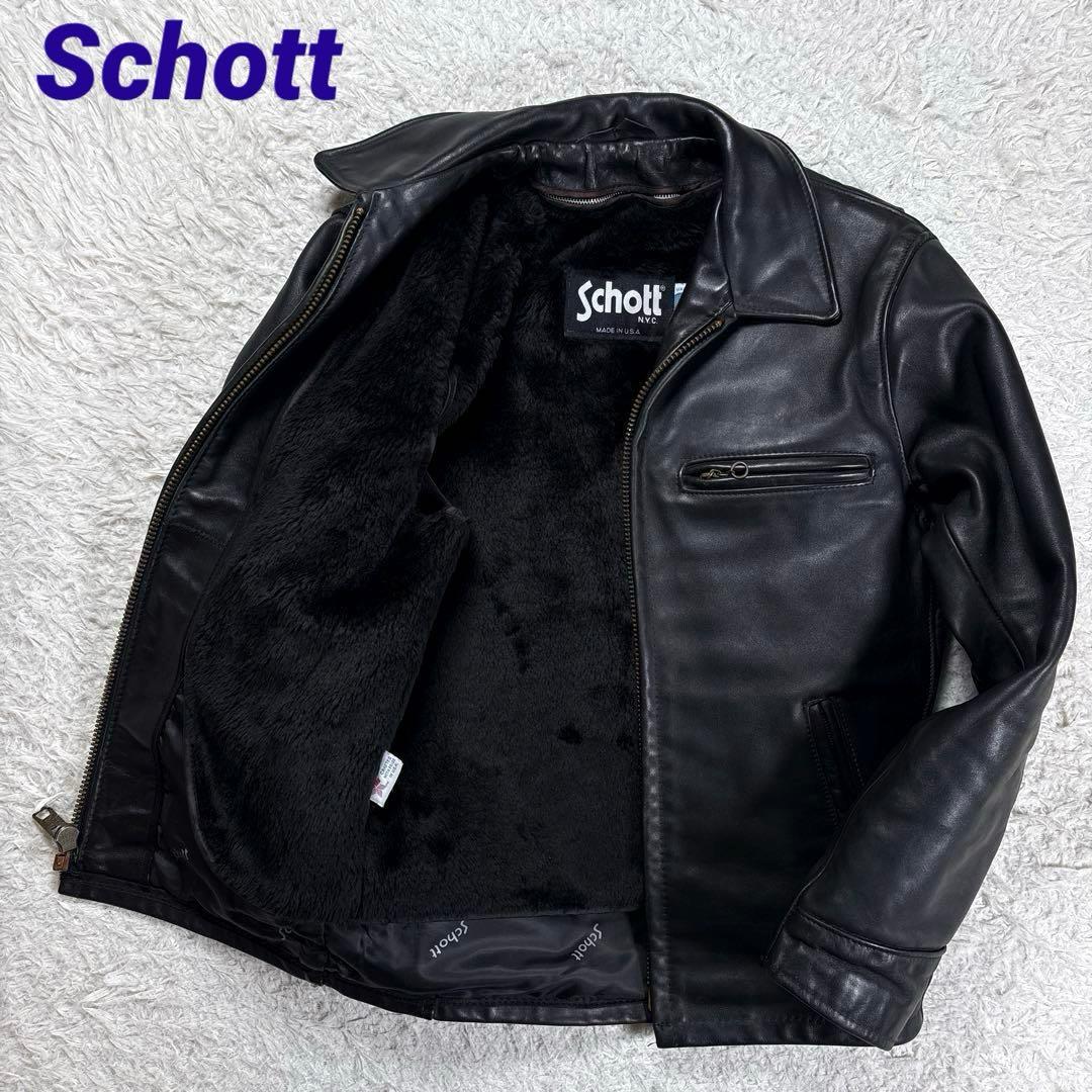 ✨希少・ボアライナー✨ショット　トラッカージャケット　レザー　米国製　袖リブ　黒 楽天市場】Schott ショット SHEEP LEATHER 1st T-BACK トラッカー