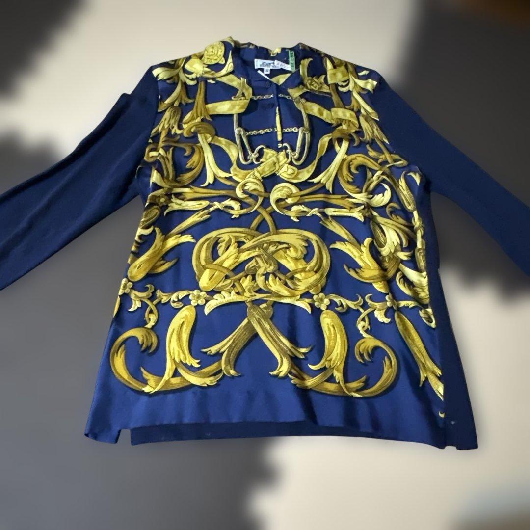 HERMES エルメス　長袖シャツ S ネイビー ニット