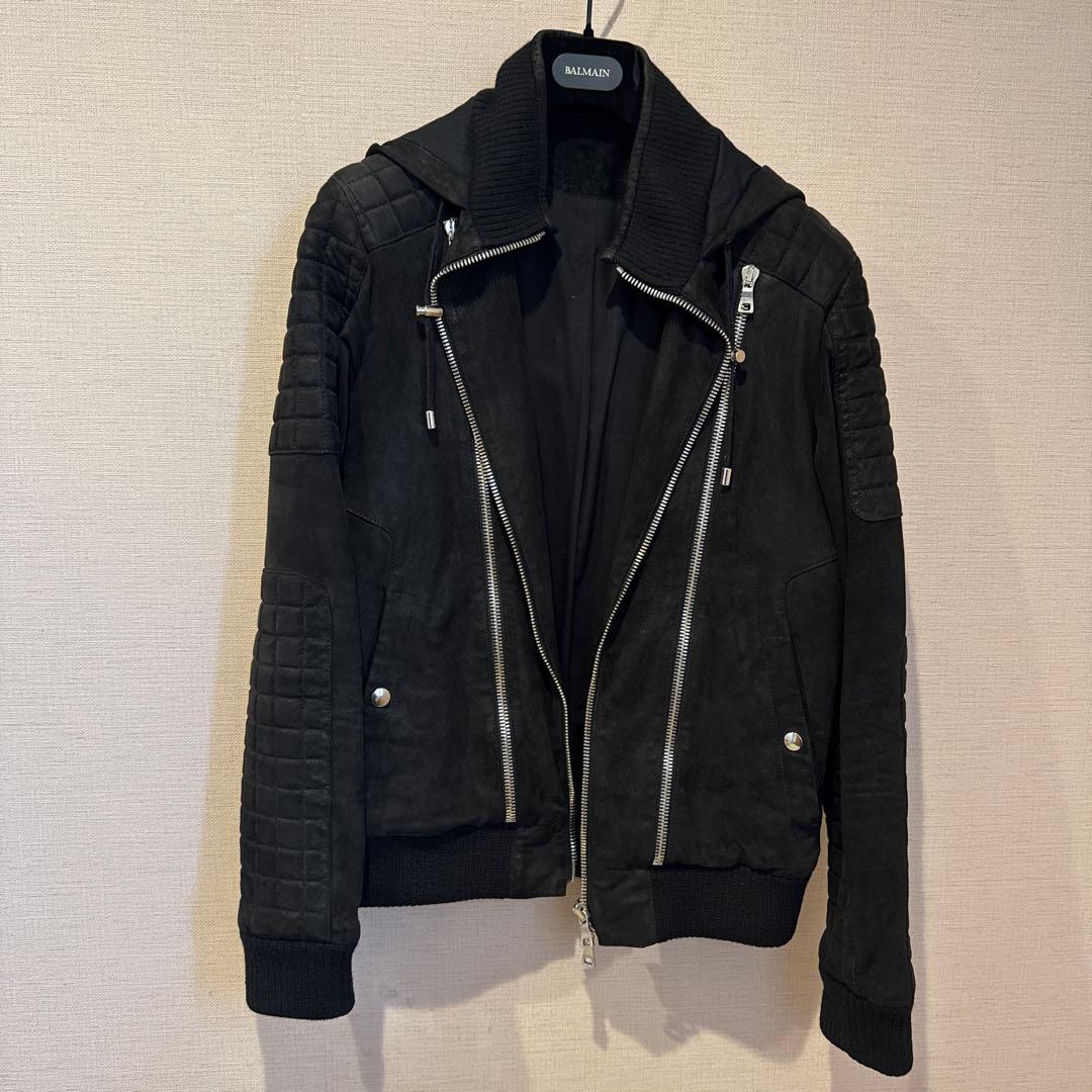 BALMAIN HOMME ブラックスエードフード付きジャケット