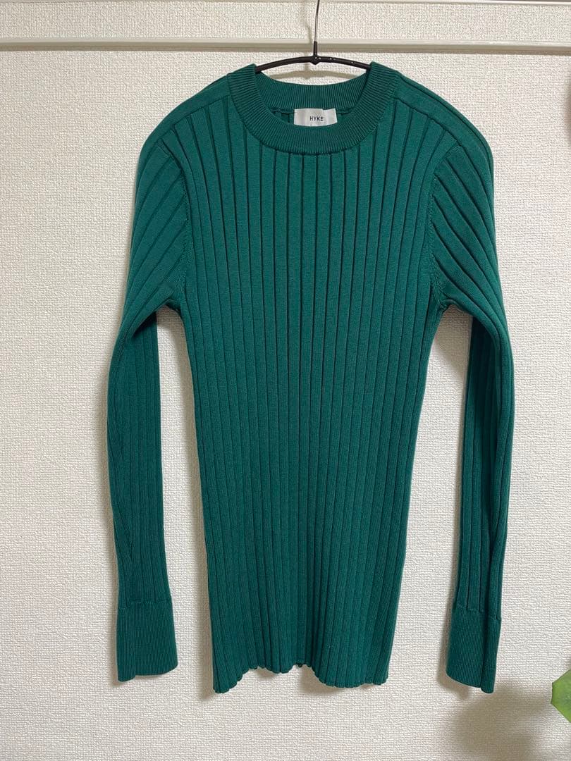 ペ*ト様 ハイクHYKE クルーネック　リブニット　グリーン　サイズ1